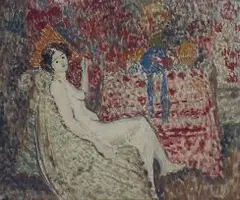 Georges Lemmen, Nu á l'éventail, oil on board