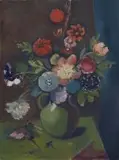 Pranas Domšaitis, Flowers in a Green Vase, recto; Country Road, verso
