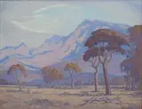 Trees in a Lowveld Mountainous Landscape by Jacobus Hendrik Pierneef, oil on board, sold Nov 2013