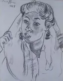 Irma Stern, Woman Wearing a Headscarf, charcoal