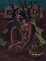 Diederick During, Zulu Maiden with Pot, mixed media on card