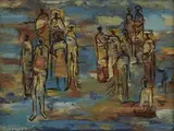 A Gathering by Walter Battiss, oil on canvas laid down on board, sold Nov 2013