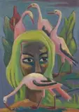 Girl with Pink Birds by Maggie Laubser, 1958, oil on board, offered Nov 2013