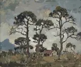 Three Fir Trees, Kenilworth, Cape Town, South Africa by Gregoire Boonzaier, oil on canvas, sold Nov 2013