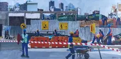 Sam Nhlengethwa, Johannesburg Construction Workers, mixed media and collage on paper