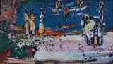 Fishermen at the Lake, recto; African Figures, verso by Walter Battiss, oil on canvas, offered Nov 2013