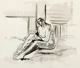 Henry Moore, Seated Nude, ink and charcoal