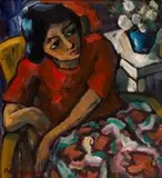Pensive Woman in an Interior by Hennie Niemann Snr, oil on board, sold May 2013