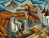 Diederick During, Wheat Harvesters, acrylic on board
