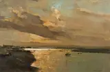 Estuary with Dinghy by Errol Boyley, oil on board, sold May 2013