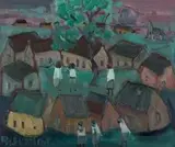 Figures in a Rural Setting by Frans Claerhout, oil on board, offered May 2013