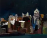 Carl Büchner, Cityscape with Turret, oil on board