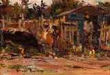 Farmyard by Adriaan Boshoff, oil on canvas laid down on board, sold May 2013