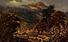 Goats on a Rocky Hillside by Nils Andersen, oil on board, sold May 2013