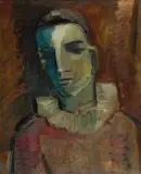 Carl Büchner, Harlequin with White Ruff, oil on board