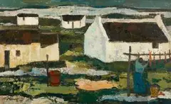 Alfred Krenz, Fishing Village, Arniston, oil on board