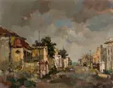 Overcast Bo Kaap Street Scene by Gregoire Boonzaier, oil on canvas, sold May 2013