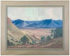 Jacobus Hendrik Pierneef, Extensive Landscape, Lydenburg, Northern Drakensberg Beyond, oil on canvas, in the artist's hand painted frame