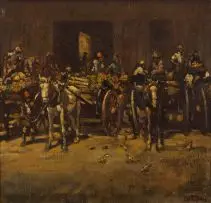 Market Carts by Dorothy Kay, oil on canvas, offered May 2013