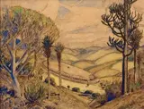 Zululand Landscape with uMgungundlovu in the Distance by Jacobus Hendrik Pierneef, watercolour and charcoal on card, offered May 2013