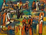 African Figures by Walter Battiss, oil on board, sold May 2013