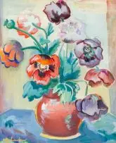 Maggie Laubser, Poppies, watercolour and gouache on paper laid down on card