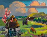 Lentelandskap by Maggie Laubser, oil on canvas board, sold May 2013