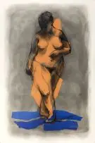 William Kentridge, Female Nude, charcoal and chine collé