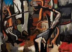 Tormented Trees, Mitchells Pass by Erik Laubscher, oil on board, sold May 2013
