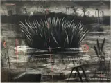 William Kentridge, Reeds, 1996, etching, aquatint and drypoint on hand-painted paper with further hand work in red and white pastel