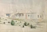 Waenhuiskrans, die Pastorie by Jacobus Hendrik Pierneef, pencil and watercolour, sold Nov 2012