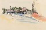 Harry Stratford Caldecott, A Street Scene, pen, ink and watercolour