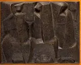 Edoardo Villa, Three Figures, bronze plaque with a dark brown patina