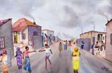 Phaswane David Mogano, A Busy Street, watercolour