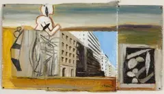 Jeppe Street Post Office by Simon Stone, oil on corrugated card, offered Nov 2012