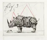 William Kentridge, Three Rhinos: Fig. 3, drypoint etching with red pastel on Hahnemuhle paper