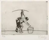 William Kentridge, Untitled (Artist Bending), 1998, drypoint and softground etching on Richard de Bas hand-made paper