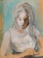 Jean Welz, Portrait of Anne Riekert, charcoal and watercolour