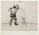William Kentridge, Untitled (Artist Standing), 1998, drypoint and softground etching on Richard de Bas hand-made paper