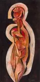 Cecil Skotnes, Standing Female Form, carved, painted and incised wood panel
