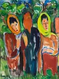 Irma Stern, Four Figures in a Verdant Landscape, oil on canvas