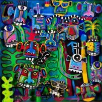 Norman Catherine, Right Side, acrylic and assemblage on board