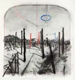 Arched Landscape, from a series of early tests for making stereoscopic drawings by William Kentridge, charcoal, chalk pastel and gouache, sold Nov 2012