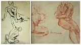 Maud Sumner, Two Male Figure Studies, red crayon, brush and ink