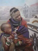 Jack (Jacobus) Pieters, An Ndebele Mother and Child Decorating a Wall, oil on board