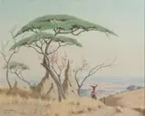A Roadway with Figures and Ant-hills by Willem Hermanus Coetzer, oil on canvas laid down on board, sold Nov 2011