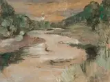 Maud Sumner, Fly Fishing, charcoal and watercolour