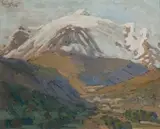 Clément Sénèque, Snowy Peak, oil on board