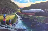 Trevor Makhoba, The Train and the River, oil on canvas