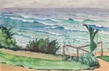 Edith King, Windy Seascape, South Coast, watercolour over charcoal